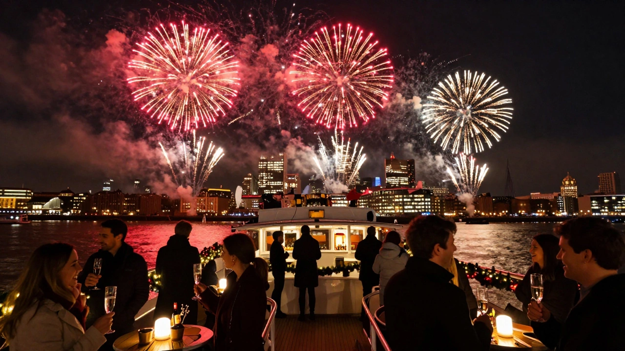 New Year's Eve fireworks over Thames River celebration